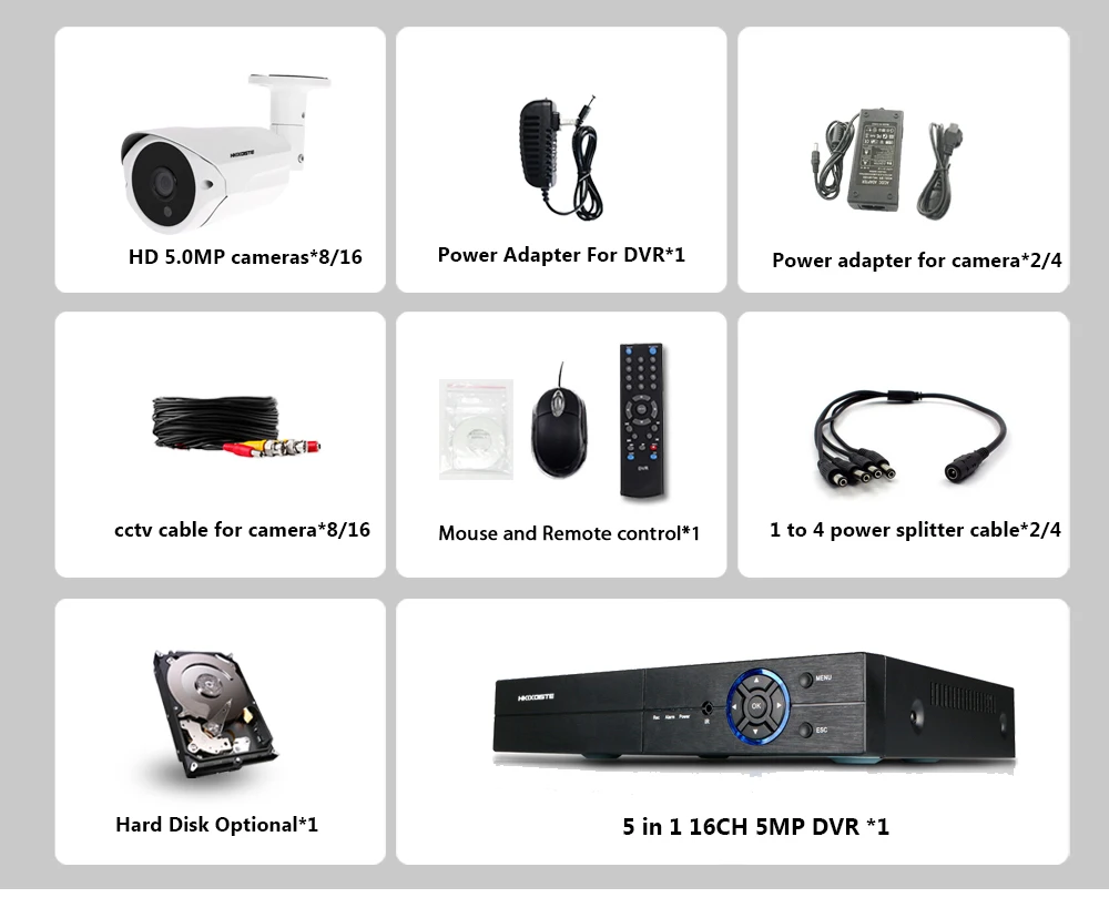 H.265 5MP 16CH AHD DVR комплект Onvif 16 шт. 5.0MP CCTV система безопасности POE ip-камера Full HD 5MP In/уличная камера видеонаблюдения