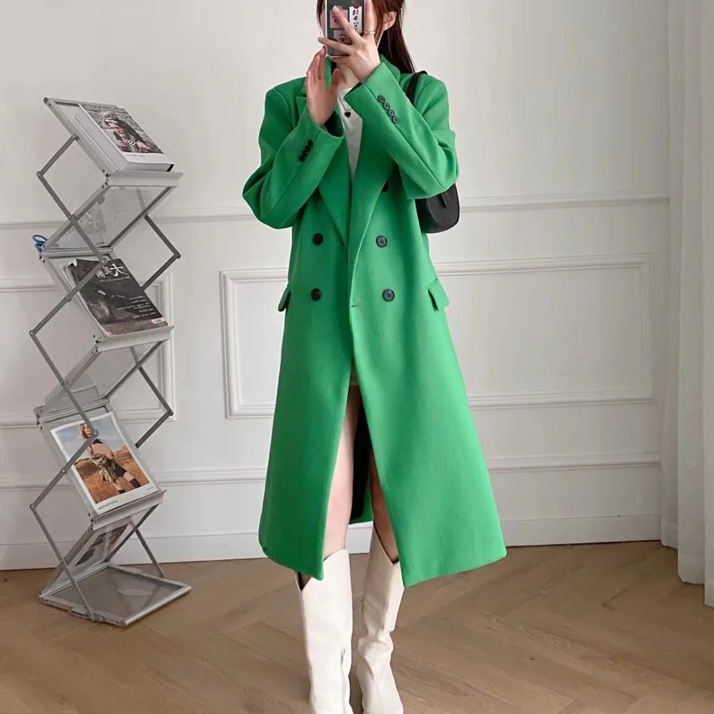 

Женская приталенная шерстяная куртка DiYiG, двубортная Длинная блузка в стиле ретро с лацканами и длинным рукавом, 2021