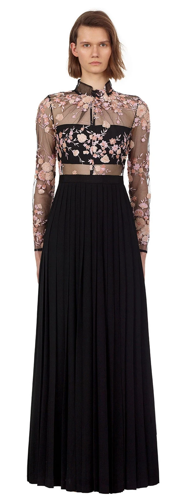 Женское плиссированное платье с вышивкой длинное лоскутное длинным рукавом