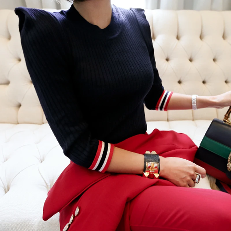 

Autumn outfit new temperament of han edition cultivate one's morality splicing stripe fashionable render of 7 minutes of sleeve