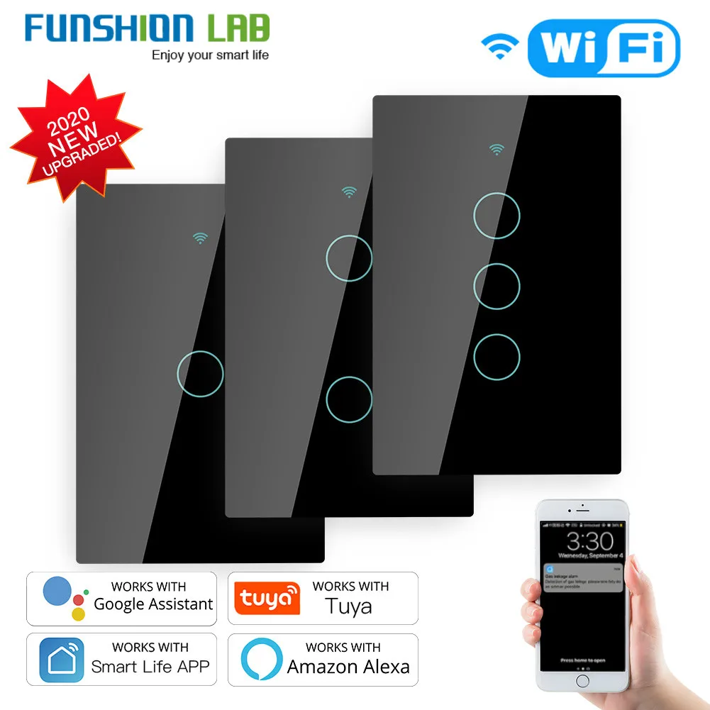 Умный Wifi + RF переключатель со стеклянной панелью Smart Life/Tuya приложение мульти