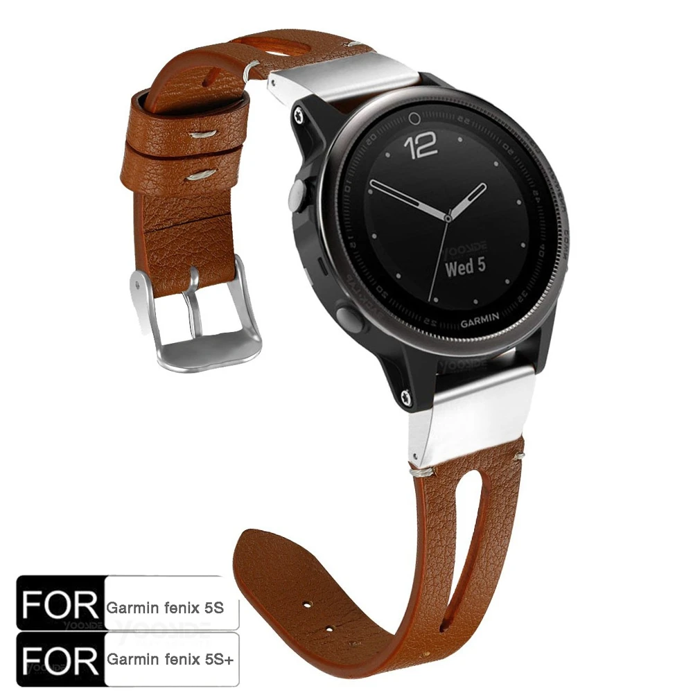 Браслет YOOSIDE 20 мм Quick Fit из искусственной кожи и нержавеющей стали для часов Garmin Fenix 5S/Fenix 5S Plus - Цвет: Brown