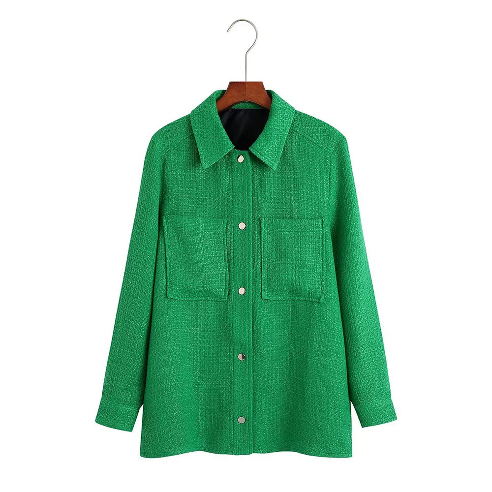 

Женская твидовая куртка с карманами Za, винтажная верхняя одежда с длинным рукавом, на пуговицах, шикарная верхняя одежда, осень 2021