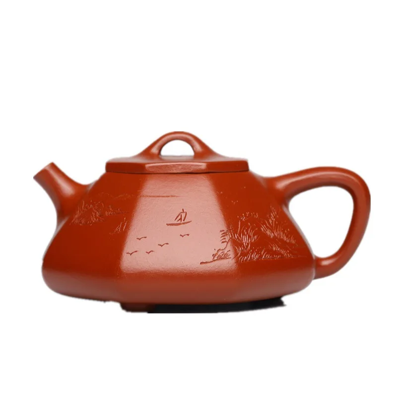 

Yixing Zisha teapot original Dahongpao boutique hand carved hexagonal ladle teapot