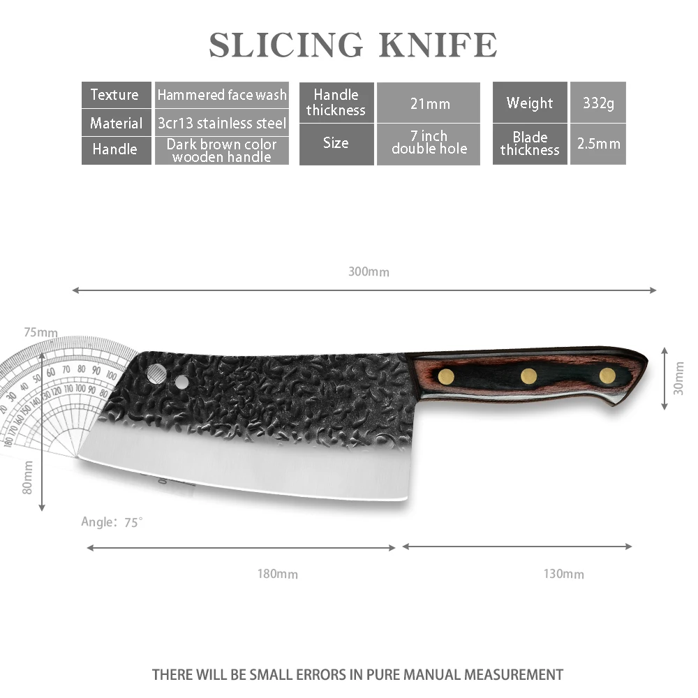 

Chinese Cleaver Knife 7 Inch Stainless Steel Hammered Forged Blade Kitchen Knives Slicing Meat Cleaver Cutting Vegetable Knives