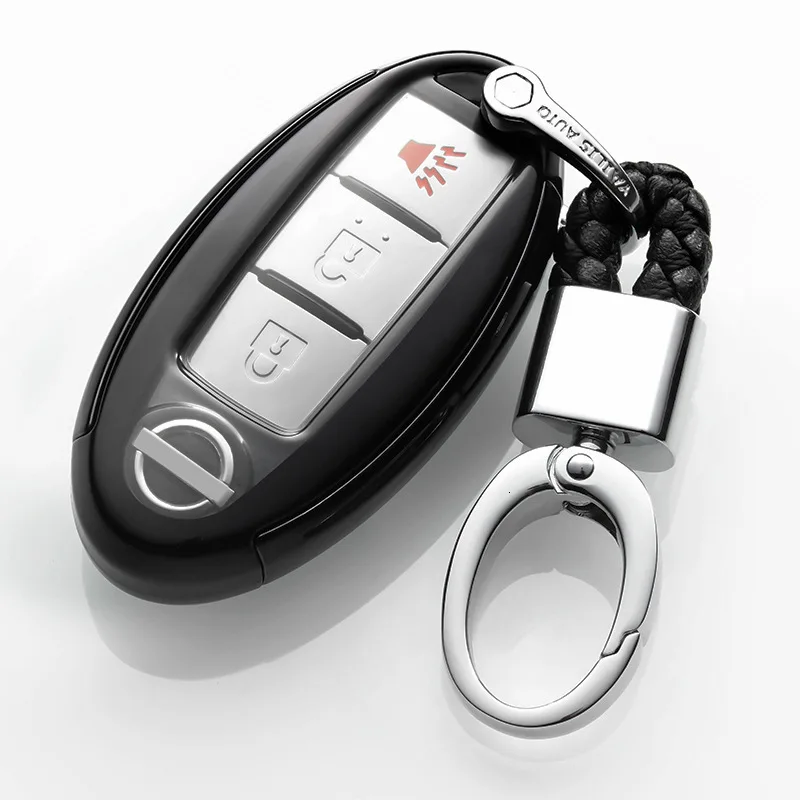black with keychain1 ТПУ чехол для ключей для Nissan Maxima Altima Teana Tiida Sylphy Sunny X-Trail 3 кнопки умный ключ держатель оболочки брелок автомобильный брелок - Название цвета: black with keychain1