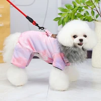 dog hoodies jumpsuit with leash ring plush collar fleece lined winter warm hooded sweater pajamas jacket parka outerwear apparel