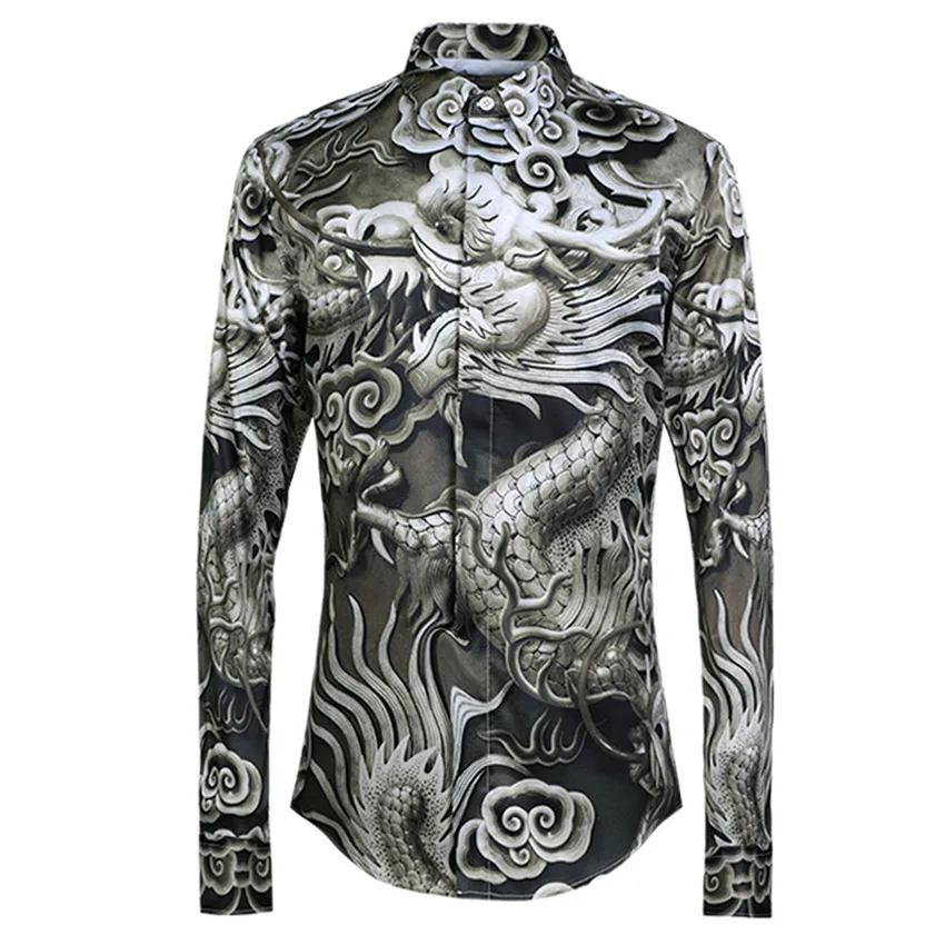 

New Luxury Men Shirt Dragon Pattern Allover Print Shirt Mens Long Sleeve Hight Quality Original Mens Shirts Casual Slim Fit