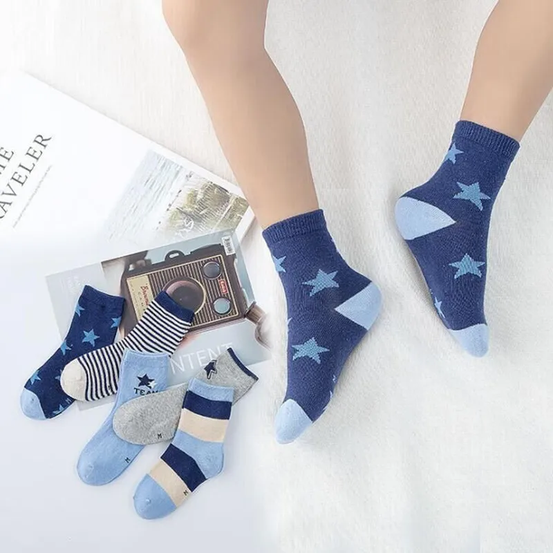 

5 пар/лот из мультфильмов; Детские хлопковые носки смешанные части в полоску, с рисунком из мультфильма, с принтом в виде звезд с надписью Wild ...