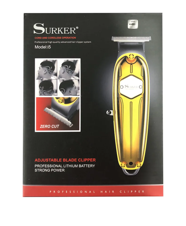 

Surker hair clipper i9 full metal oil head zero pitch electric clipper push white engraving hair clipper USB bass clipper