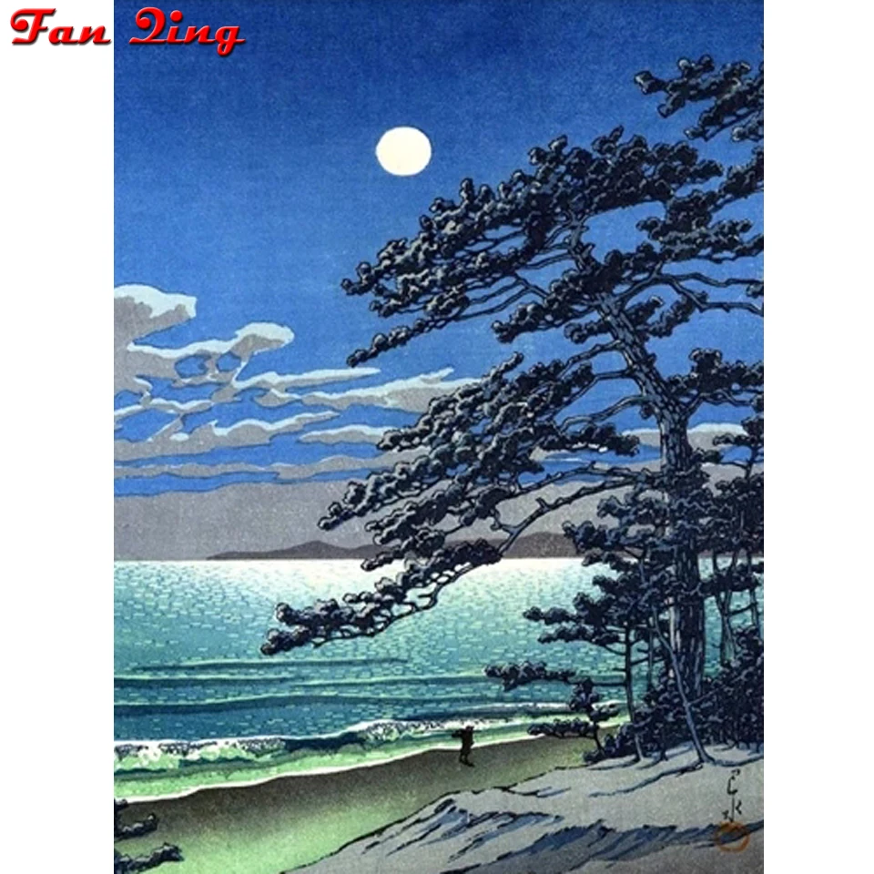 

5d diy diamond painting Lake moon pine tree diamond embroidery cross stitch kit full diamond round square rhinestone decoration