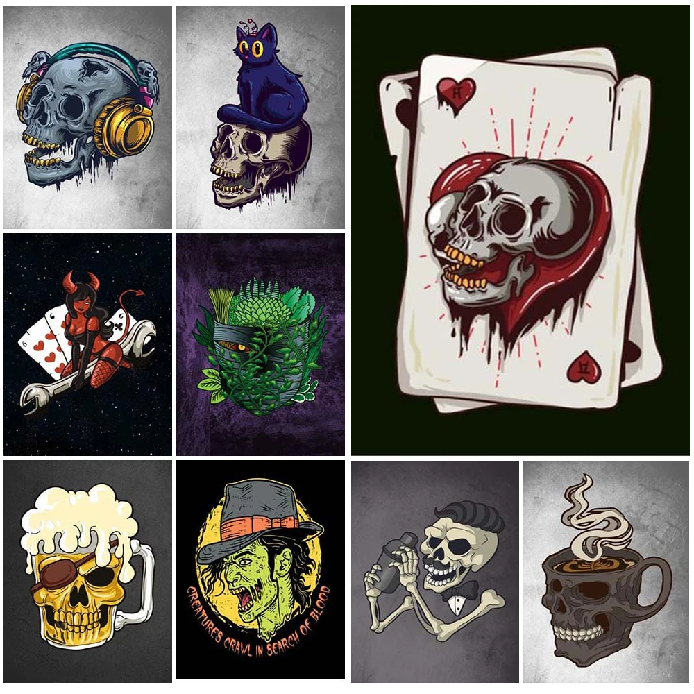 

Abstract Poker Devil Demon Skull Nordic Poster Skeleton Decor Wall Art Canvas Painting Wall Pictures For Living Room Unframed
