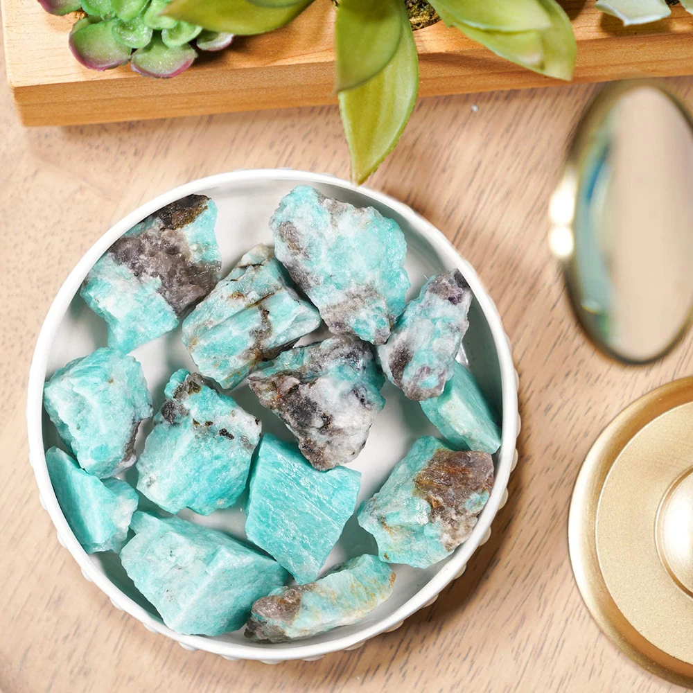 Bulk Lot Amazonite Raw Stone Natural Rough Stones Fountain Rocks for Tumbling Cabbing Wire Wrapping Wicca Reiki Healing Crystals