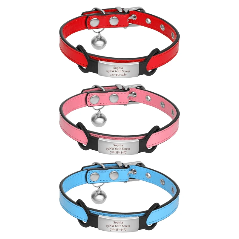 

Fashion Cute Pet Collar with Bell Adjustable Durable Cat Small Dog Personalized ID Free Engraving Collars Cat Accessories