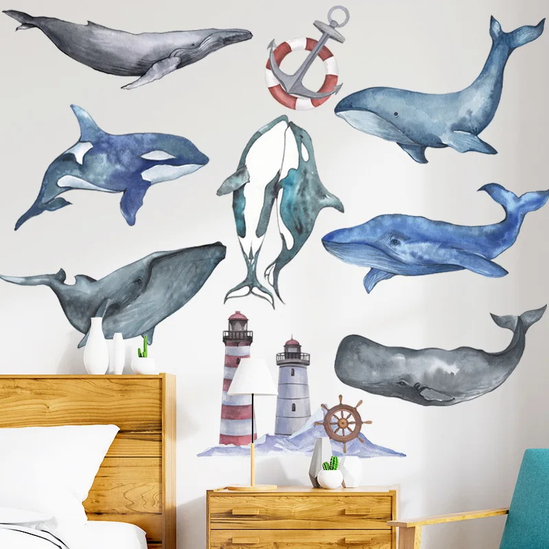 

Cartoon Whale Wall Stickers for Kids rooms Kindergarten Wall Decor Self-adhesive Vinyl PVC Wall Decals for Nursery Home Decor
