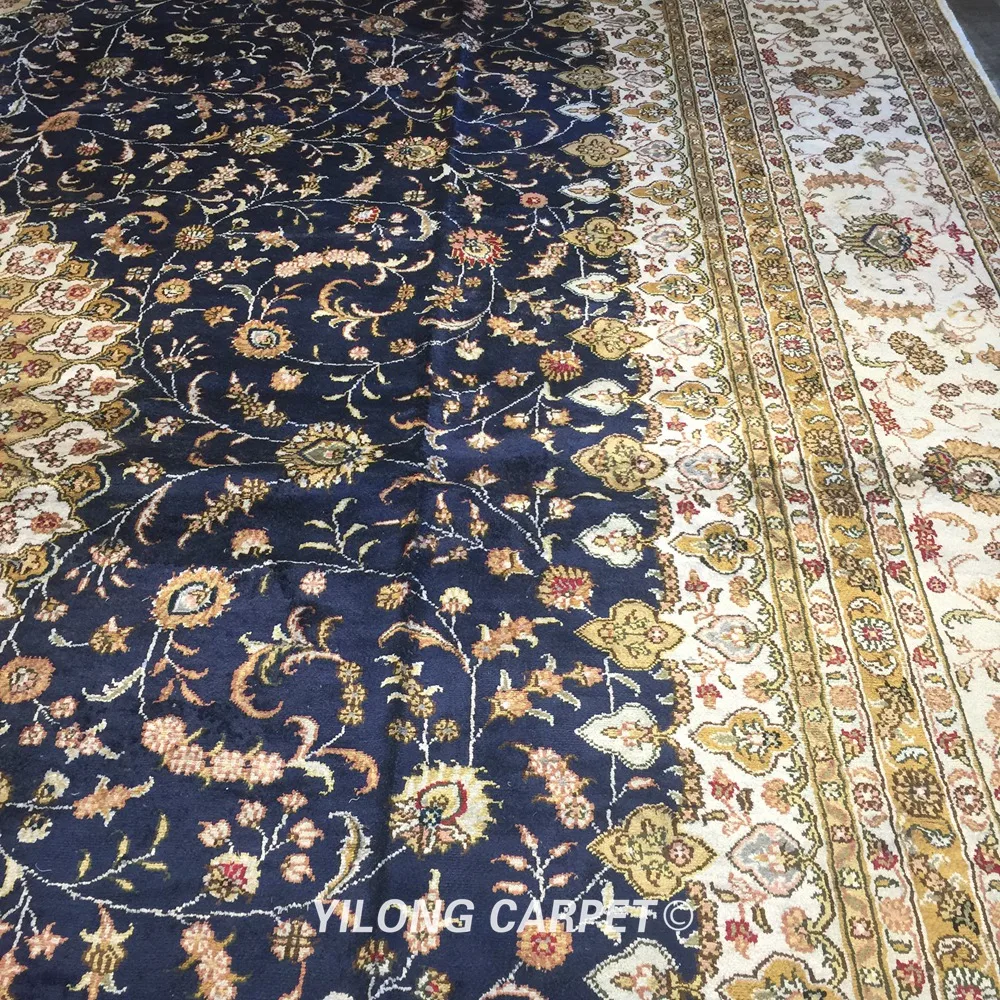 Yilong 12 'x 18' большой персидский ковер для виллы ручной работы Шелковый медальон