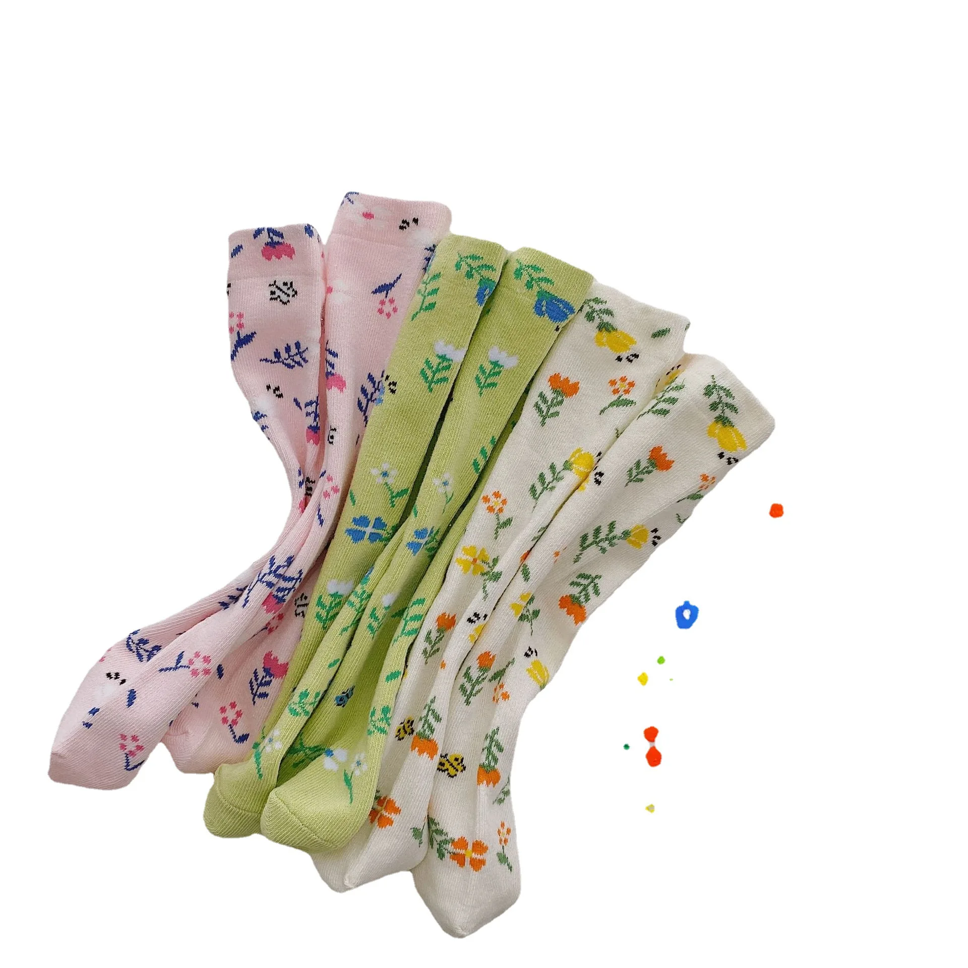 

3Pairs Color Mixing 1-12Y Children's Socks Spring Summer Thin Cartoon Flowers Baby Girls Socks Cotton Breathable Sports Socks