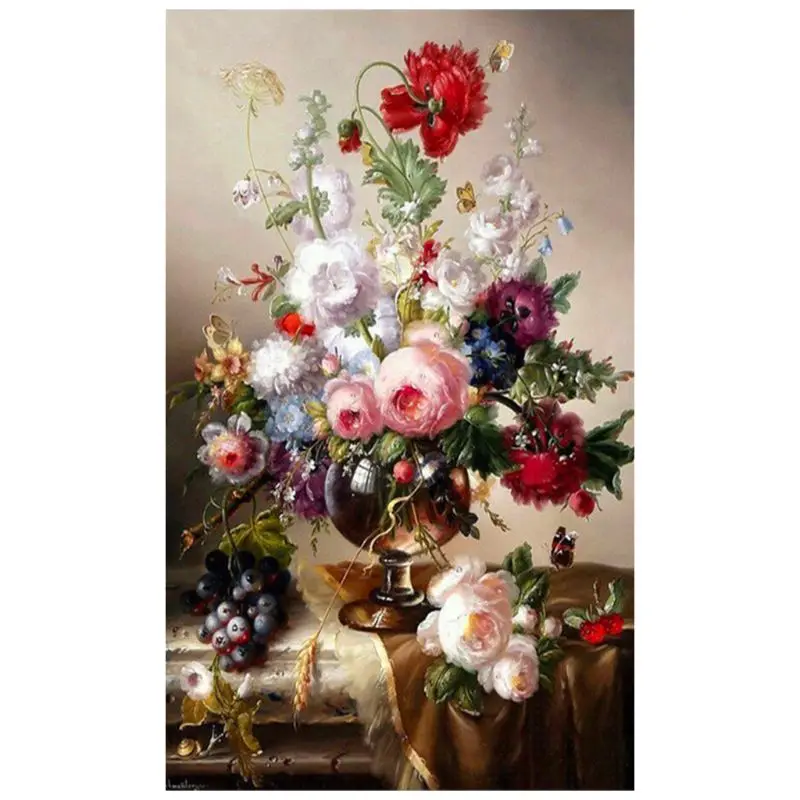 Набор для алмазной вышивки Стразы M68E крестиком с красивыми цветами 5D полное