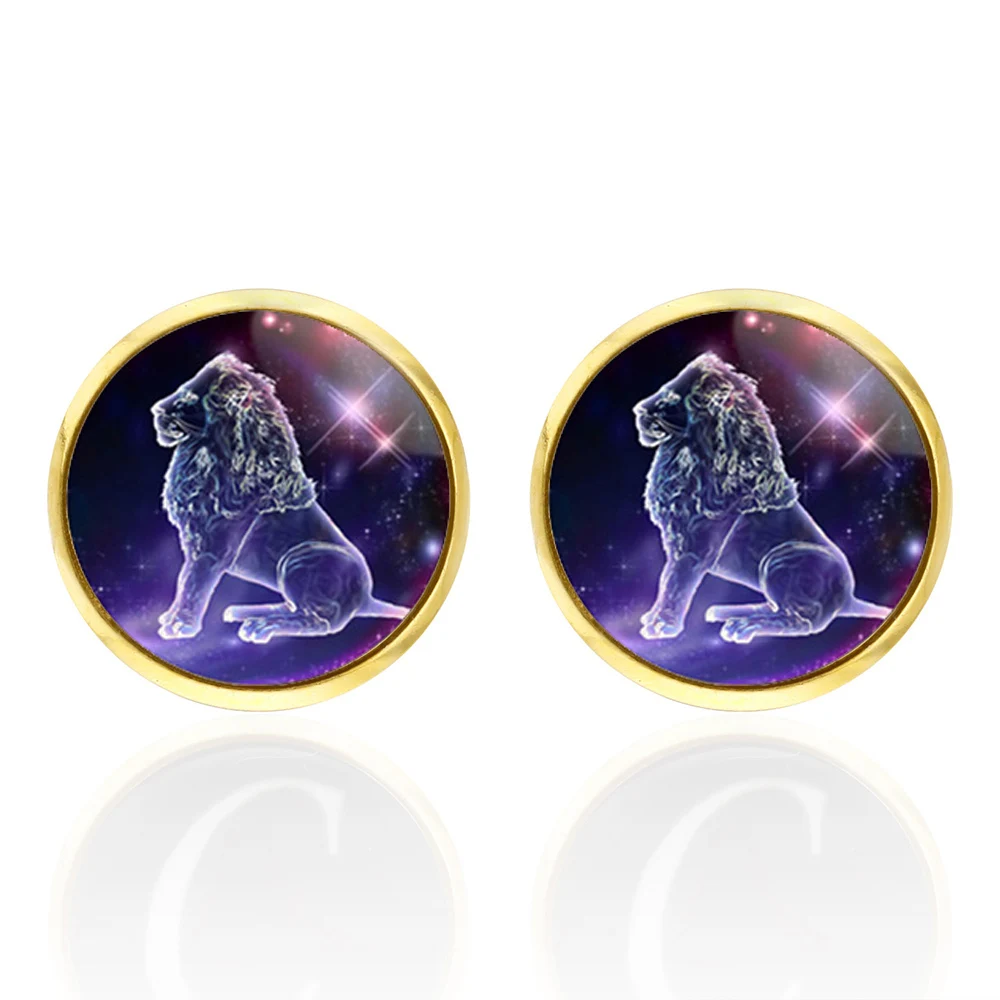 Роскошные манжетные пуговицы Novelty Luxury Purple Glass Leo для мужчин бренда High Quality Constellations Cufflink Shirt Cuff Links Gift on.