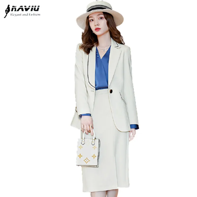 Naviu Female Suits New High End Professional Fashion Formal Slim Long Sleeve Blazer And Skirt Office Ladies Work Wear