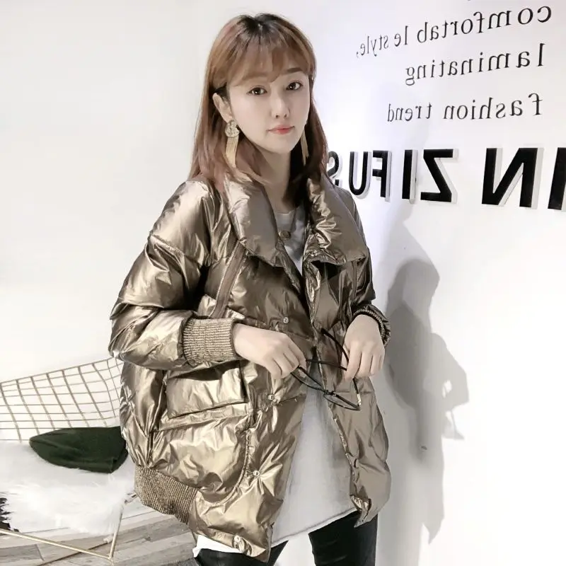 

Women 's Cotton -Padded Jacket 2021 New Winter Clothes Korean -Style Youth Lapel Long-Sleeved Cardigan Loose Cotton Coat