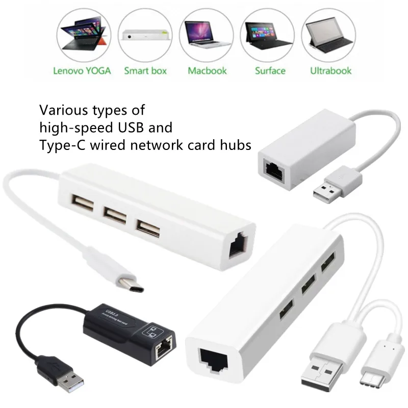 

Multiple Types High Speed USB Type-C To Rj45 Wired Network Card 3Ports OTG Hub Ethernet Lan Adapter Splitter For Laptop Tablets