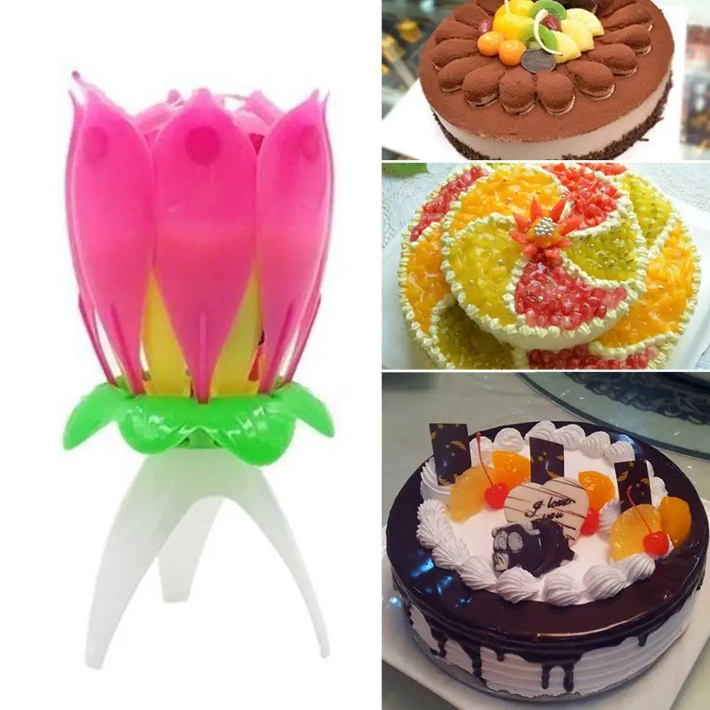 Креативная инновационная музыкальная вращающаяся Свеча для торта в виде лотоса