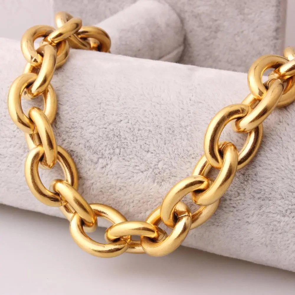 

Granny Chic Gold 316L Stainless Steel Rolo Oval Link Chain Necklace for Men Women Fashion Jewelry Christmas Gift 13mm 7-40inch