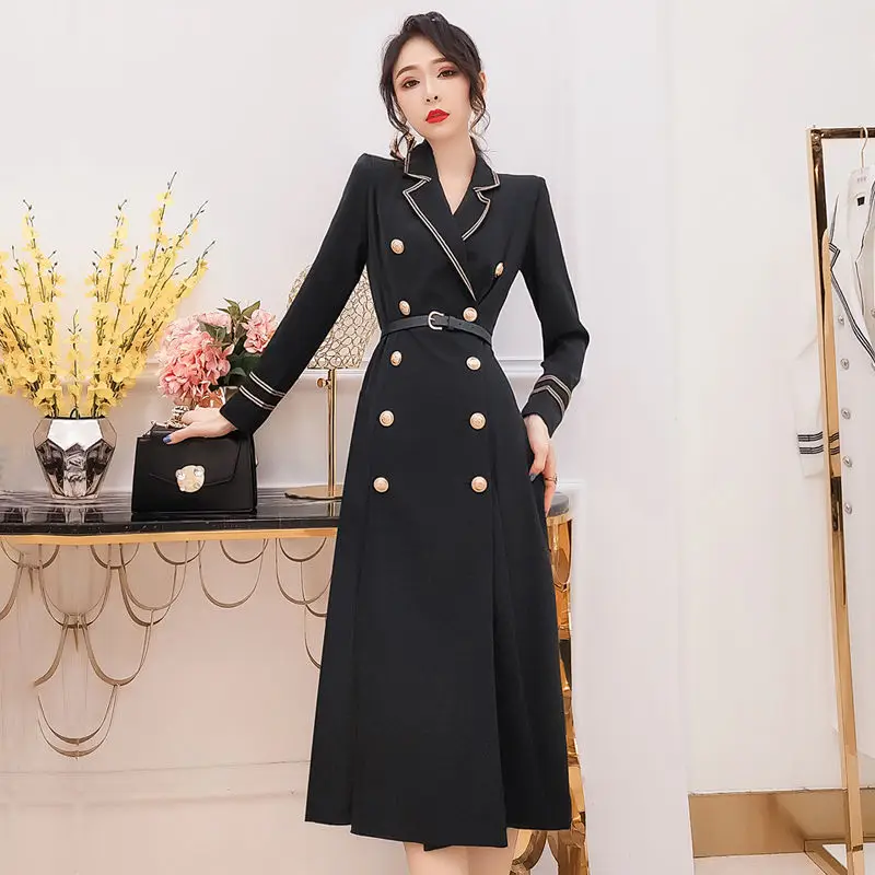 

Women 2020 Spring Autumn Chic Trench Coat Female Casual Long Outerwear With Belt Ladies Fashion Double-breasted Windbreaker L197