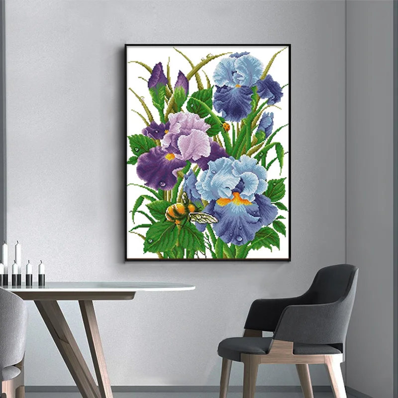 Цветок ириса Счетный крест Наборы печатная ткань для вышивания 11CT 14CT DIY Настенные