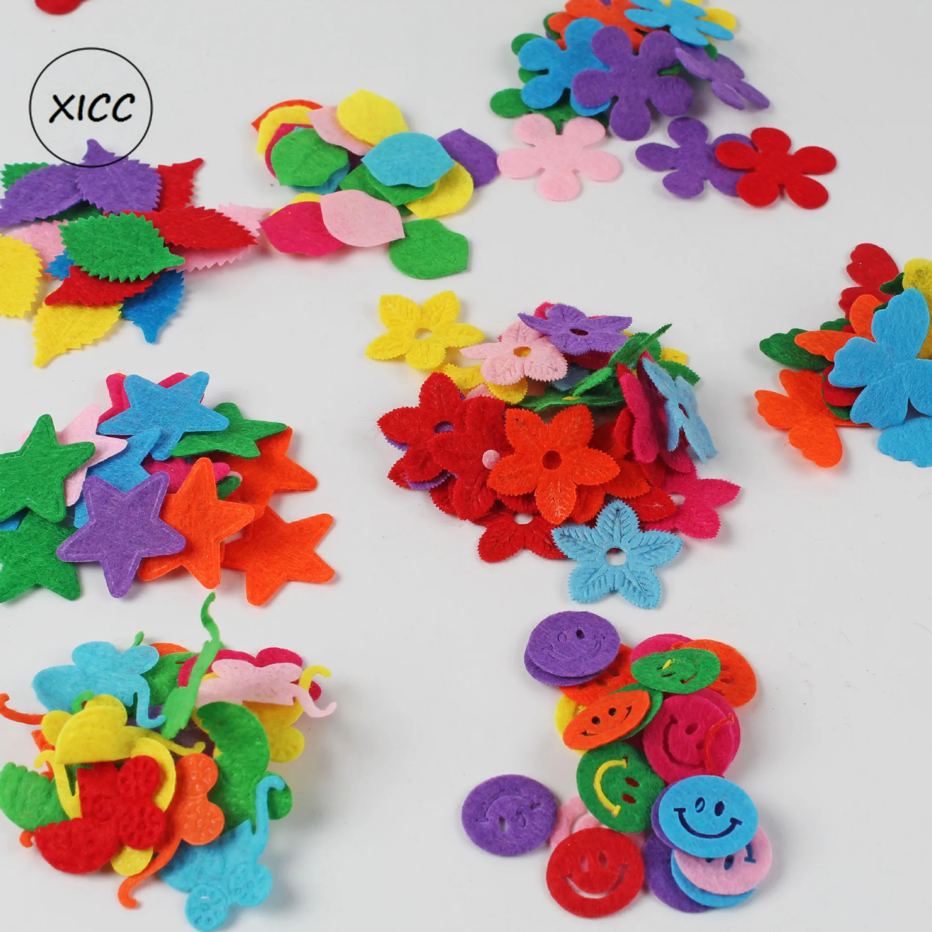 XICC 100PCS Colorful Nonwoven Round Flower Wool Felt Fabric Hair rope DIY Handmade Accessory Sticker Applique Patches Felt Pad