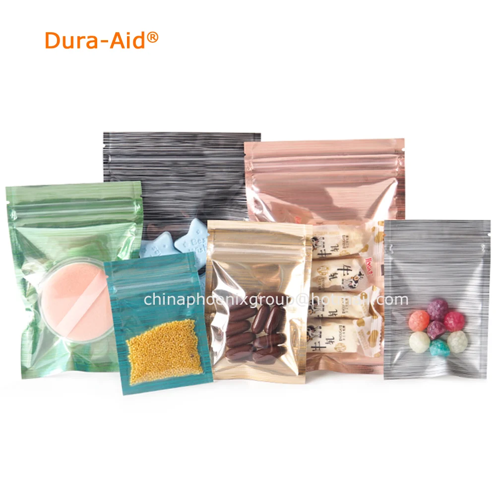 

Dura-Aid 100/500pcs 7*10cm 6 Colored Zip Lock Aluminum Foil Food Packaging Bag Flat Bottom Metallic Mylar Ziplock Package Bags