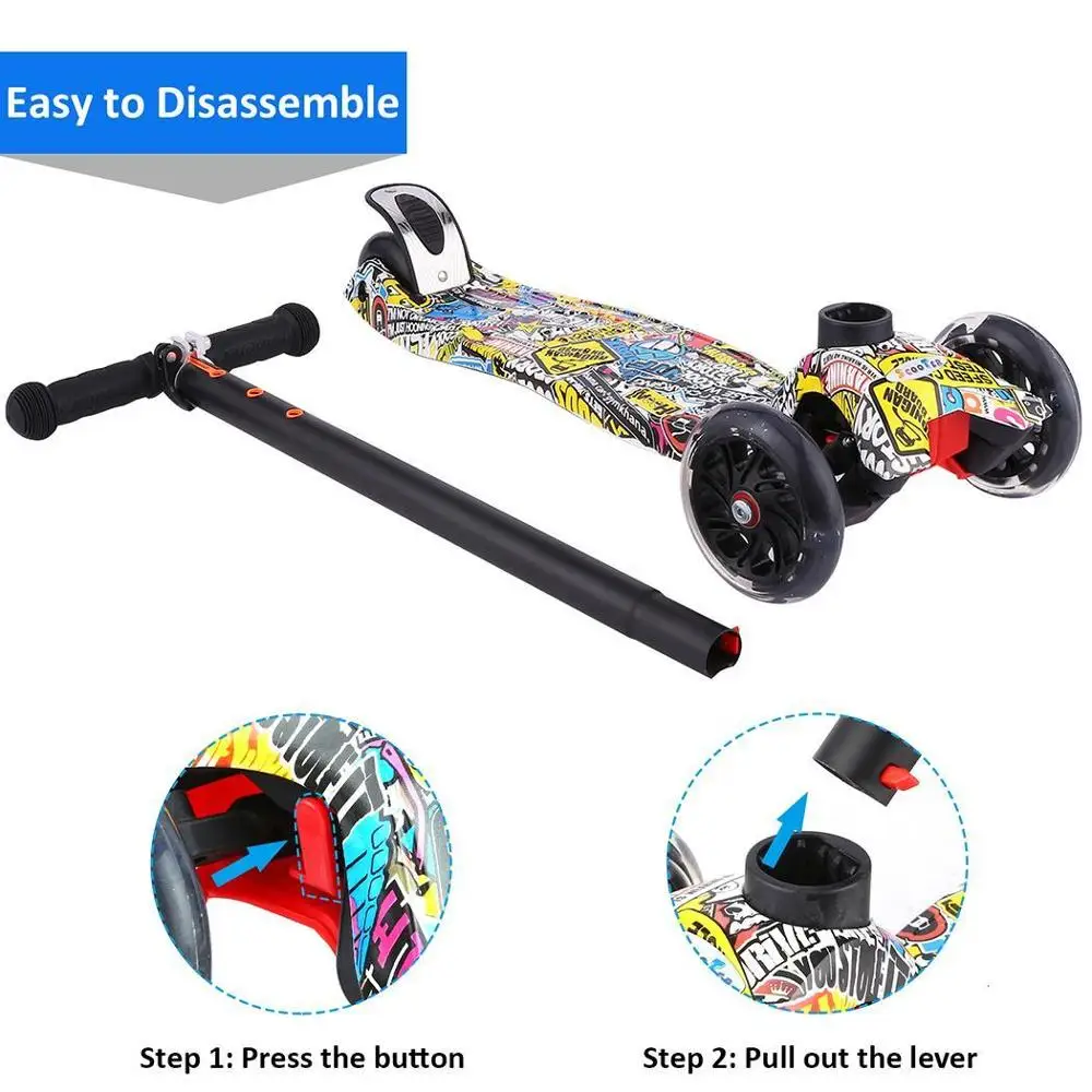 Детский самокат с граффити мигающий 3 колеса скейтборд игрушки трюк подарок на