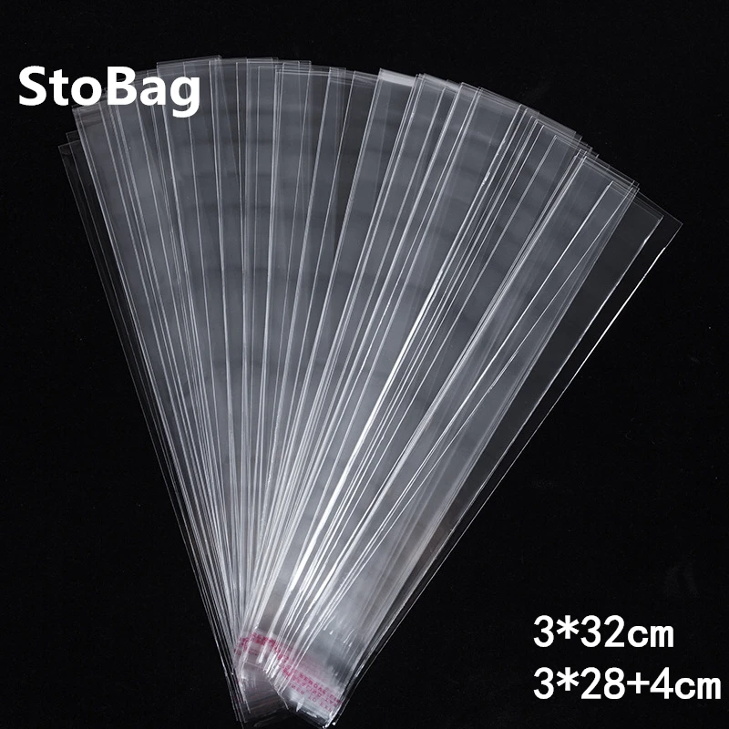 StoBag 1000 шт. 3*32 см прозрачная пластиковая самоклеящаяся сумка самодельная тонкая