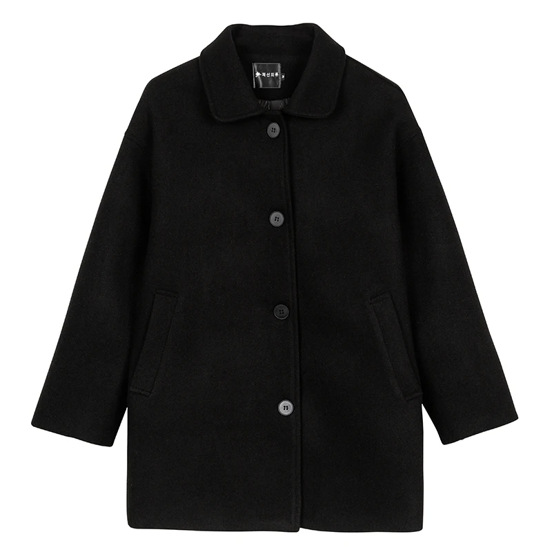 

Autumn Women Wool Coat Long Sleeve Single Breasted Fashion Turn Down Female Blends Causal Loose Winter Outwear 2020