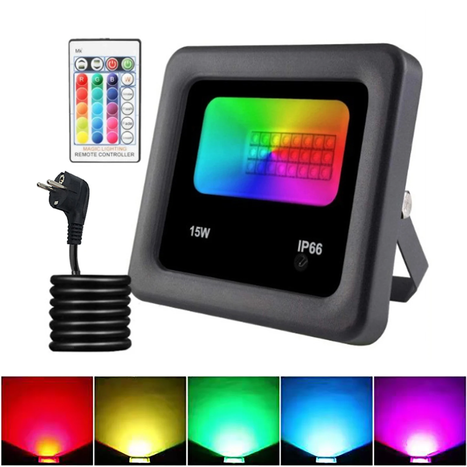 

RGB LED Flood Light 15W AC Universal Global Voltage Outdoor Flood Light IP66 Waterproof LED Street Lamp Festival Party Spotlight