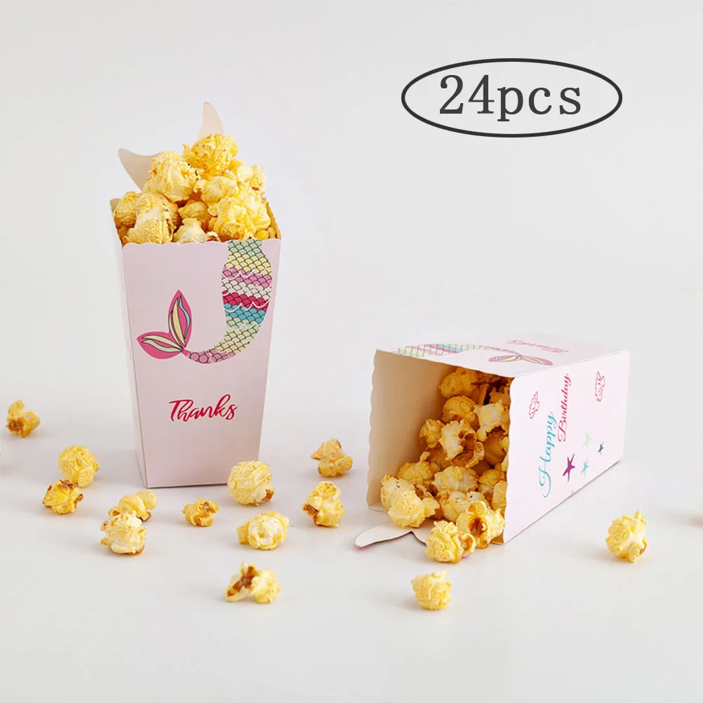 24 шт. бумажные коробки для попкорна в виде русалки вечерние коробка лакомства