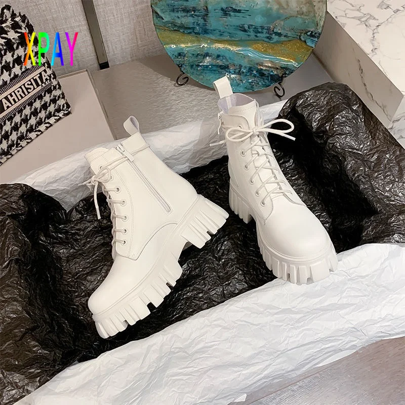 

2021 New Mid-tube Boots Ladies Winter Fashion Lace-up Zipper Round Toe Botas Mujer Boots Sports Platform High Heel Mujer Zapatos