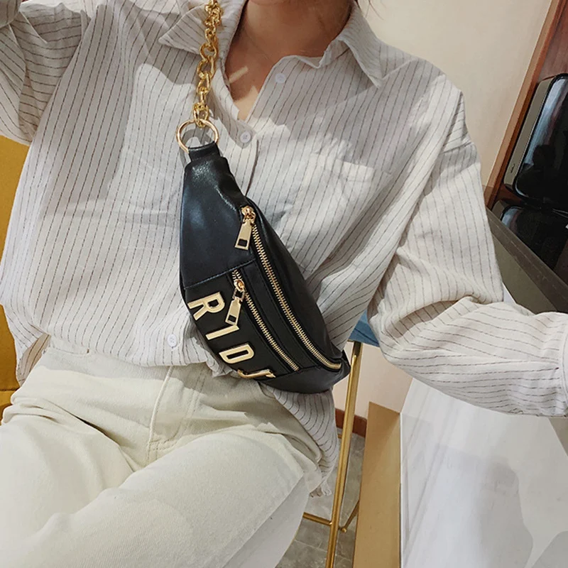 Поясные сумки для женщин Модный женский кожаный ремень цепочки букв поясная