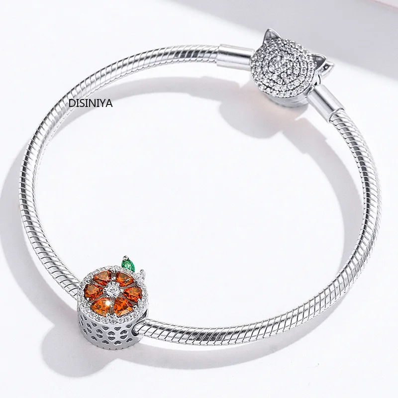 Summer Red Grapefruit Round Beads for Women Jewelry Making AAA CZ 925 Sterling Silver Charm fit Bracelet ZSCC351277 | Украшения и