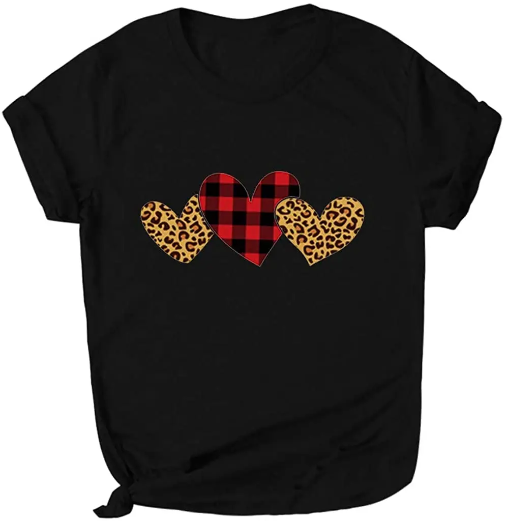 

Womens Valentine's Day T-Shirt Love Heart Printed Tops Short Sleeve Graphic Tees