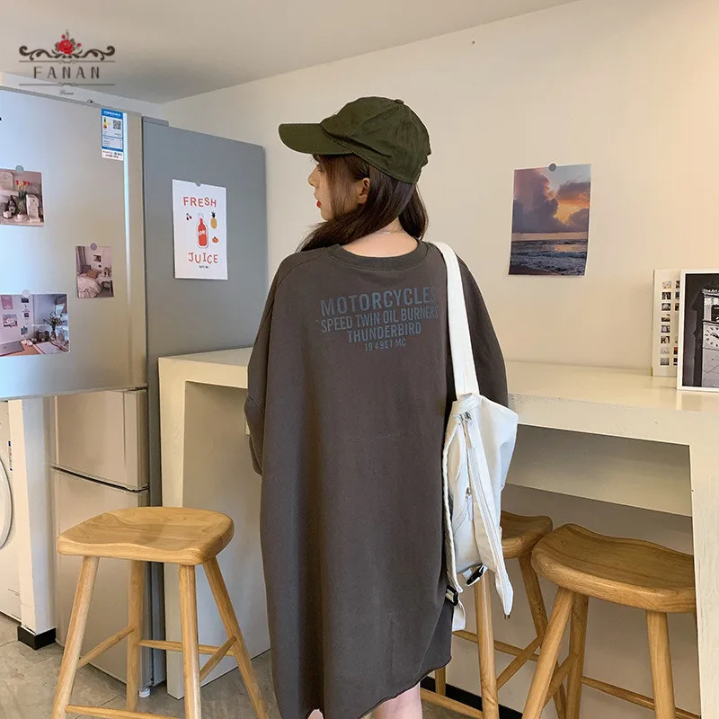 

Women Hoodies Large Size Mid-length Pullover Harajuku O-neck Loose Sweatshirts Solid Casual Oversized Full Sleeve Ladies Tops