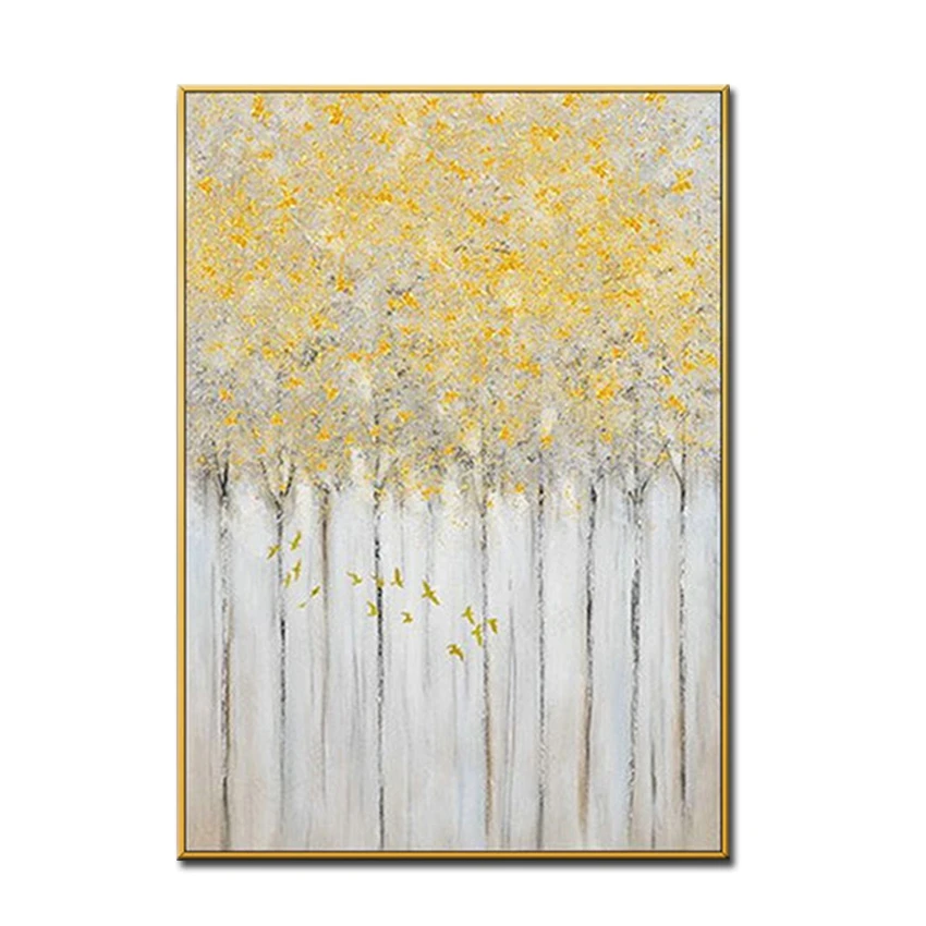 

Modern 100% handmade abstract canvas vertical golden abstract acrylic picture restaurant home decoration mural