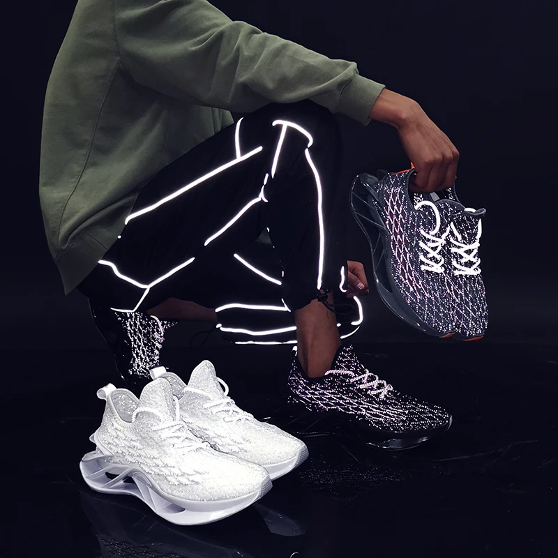 

Men Fish Scale Sneakers Breathable Blade Casual Shoes Zapatillas Hombre Trendy Hard-wearing Reflective Off white Shoe Scarp Uomo