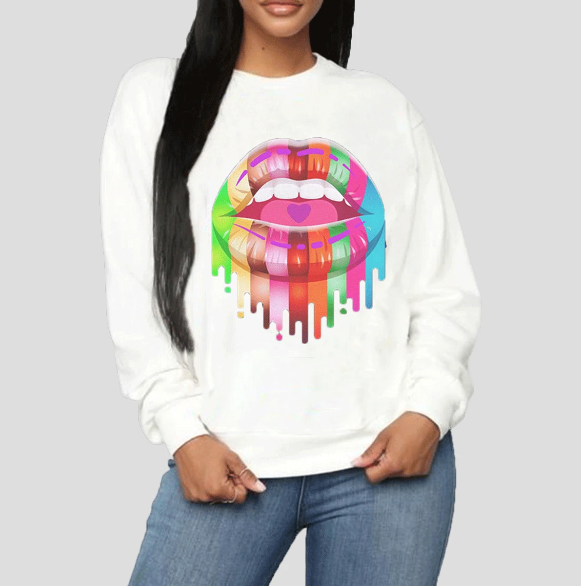 

Новинка 2020, женские повседневные пуловеры с длинным рукавом, толстовки, модная толстовка с круглым вырезом и принтом губ, одежда на весну и о...