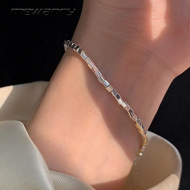MEWANRY Minimalist 925 Stamp Bracelets for Women Trendy Elegant Charming Simple Smooth Cube Chain Party Jewelry Gifts | Украшения и