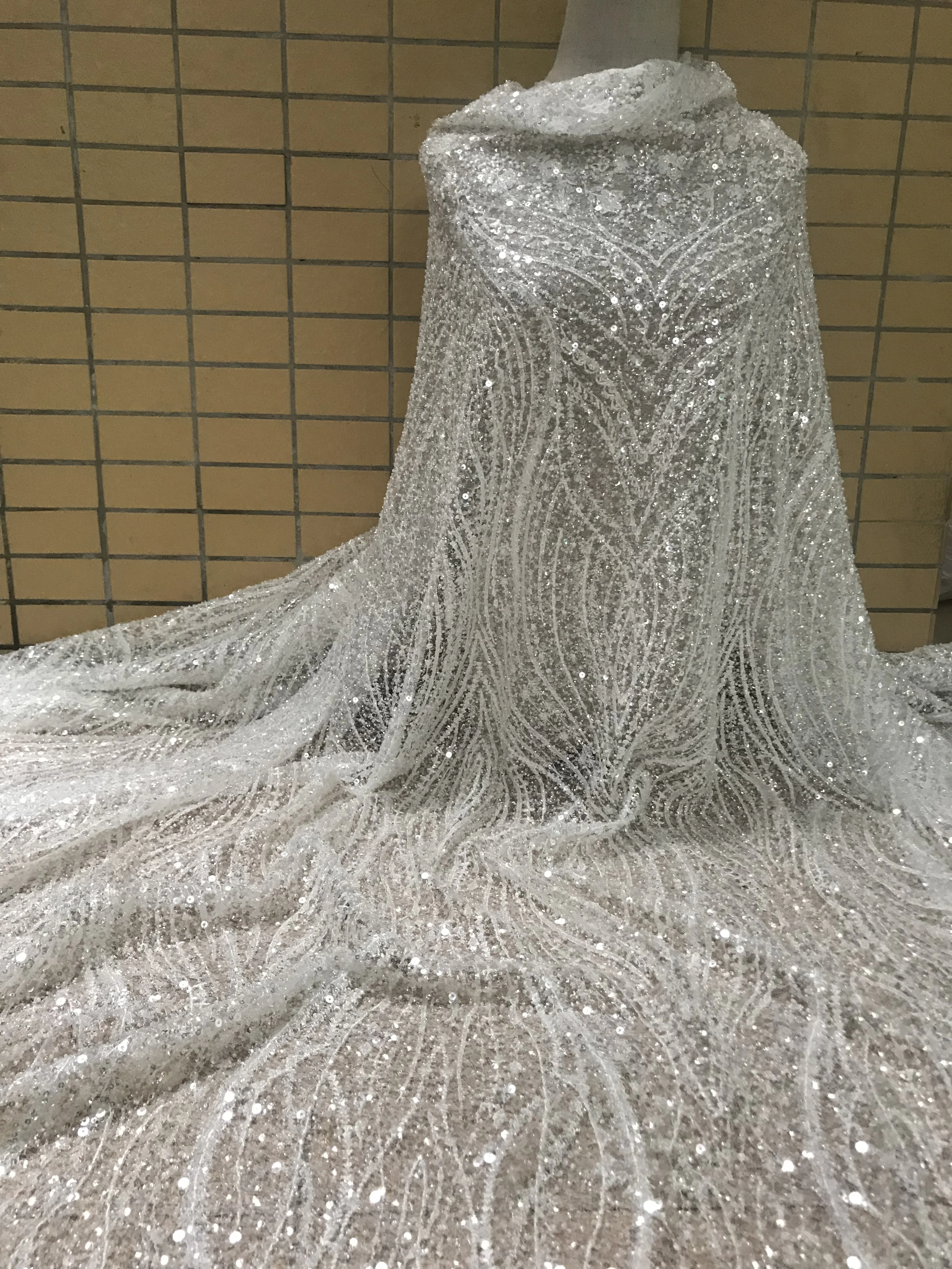 Оптовая и розничная продажа свадебные кружевные блестки ткань S-6293 блестящая