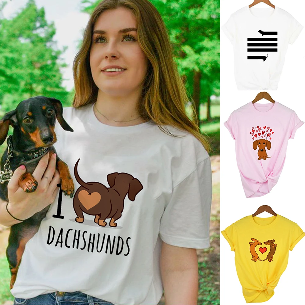 

Summer Harajuku Kawaii Dog Print Clothing T Shirt Female Fashion Tees Tops I Love Dachshunds Women Short Sleeve Graphic T-shirt