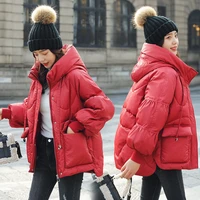 cotton padded coat women puff sleeve loose korean thicken warm coats women 2022 winter red black pockets parkas female cx2214