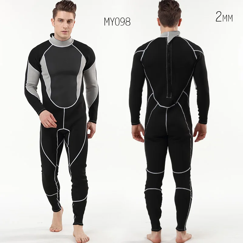 

2mm Men Women All Black Diving Suit Long Sleeved Trousers One Piece Warm Waterproof Surf Swimming Suit Size S-XXL